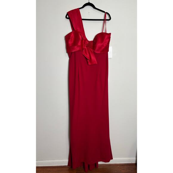 Mac Duggal Red One Shoulder Formal Evening Dress Plus Sz‎ 20 Stretch Jersey $398 - Picture 2 of 13